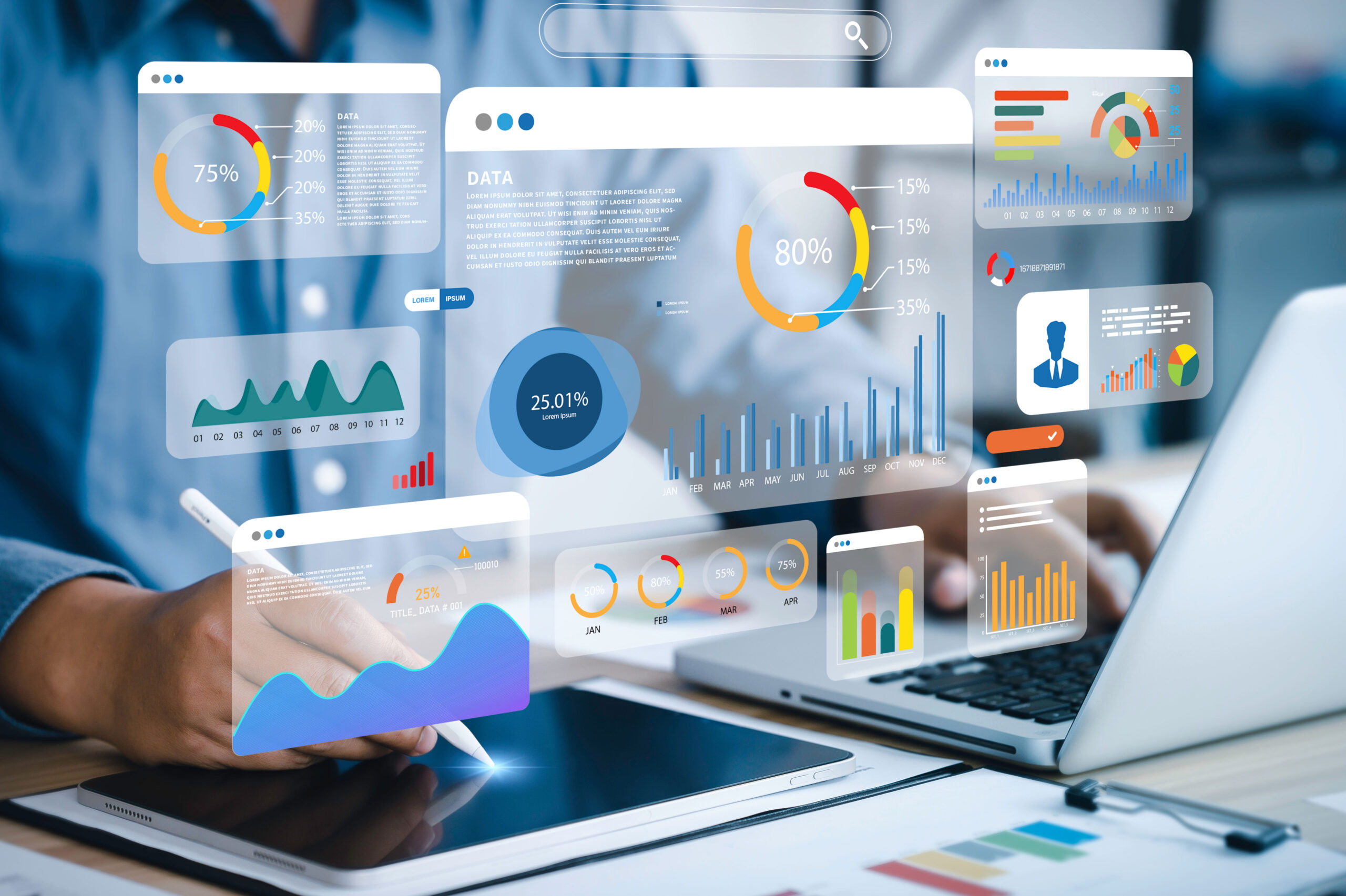 Digital marketing strategy with analytics and growth icons