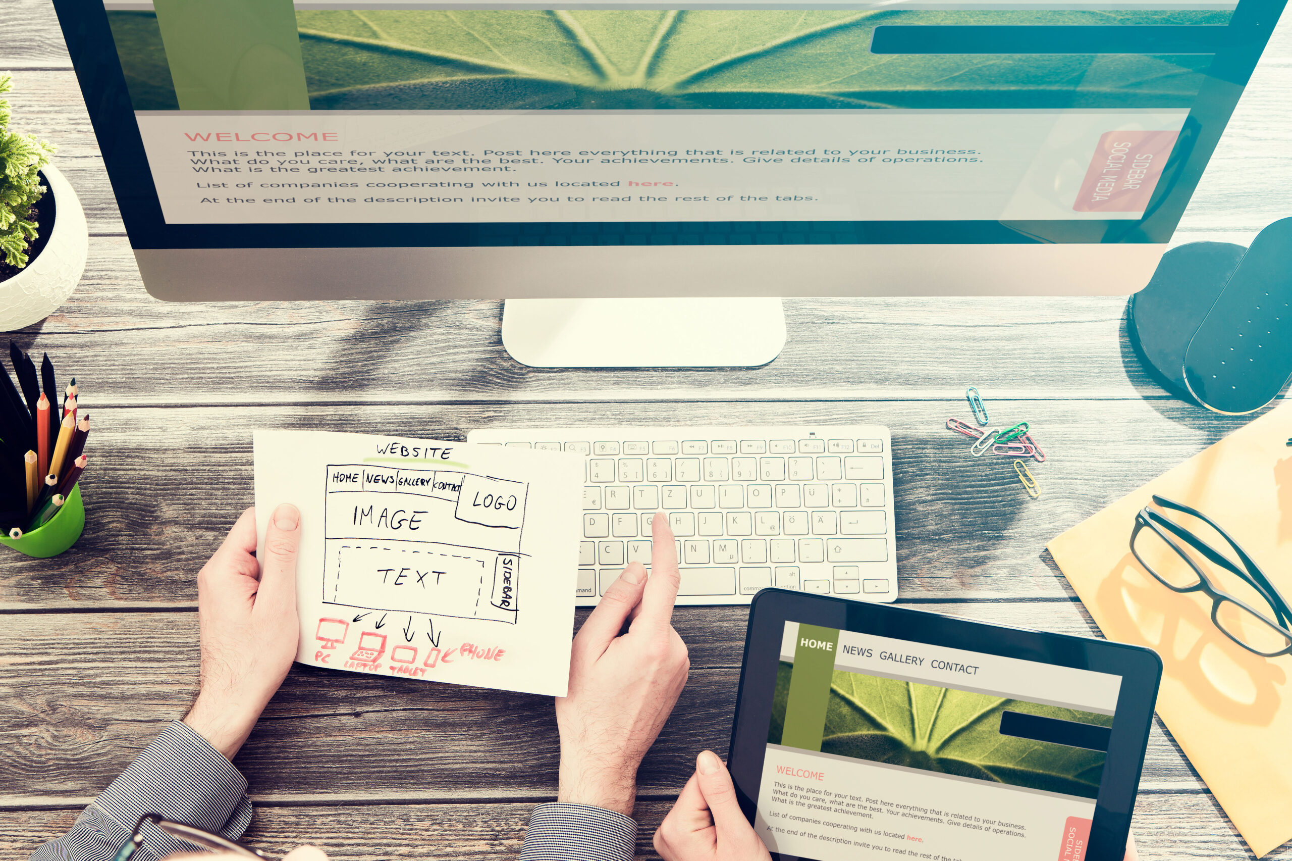 Modern website layout design with UI/UX elements