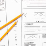 Pencil sketch of a website wireframe