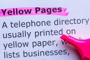 Image of the definition of the Yellow Pages with the words Yellow Pages highlighted in pink