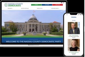 Nassau County Democrats website on laptop and phone app