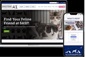 Southampton animal shelter foundation website on laptop and phone app