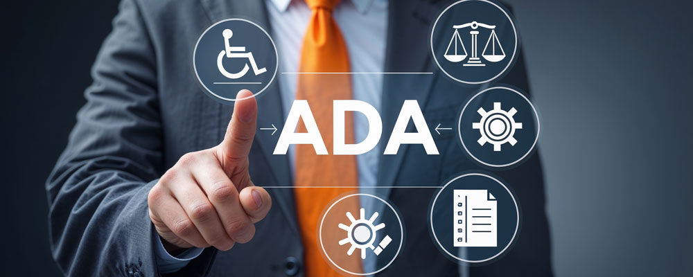 Composite photo of business man selecting ADA icons