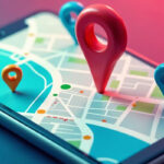 Tablet displaying street map with location pins