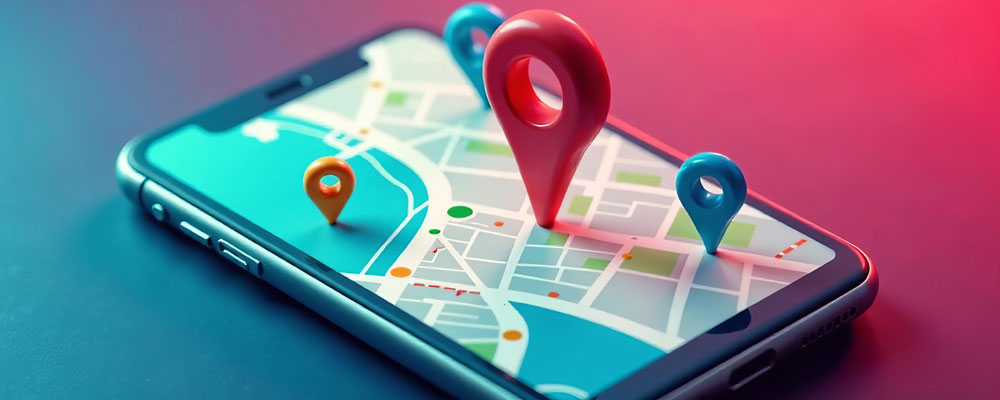 Tablet displaying street map with location pins