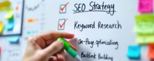 Whiteboard depicting SEO checklist