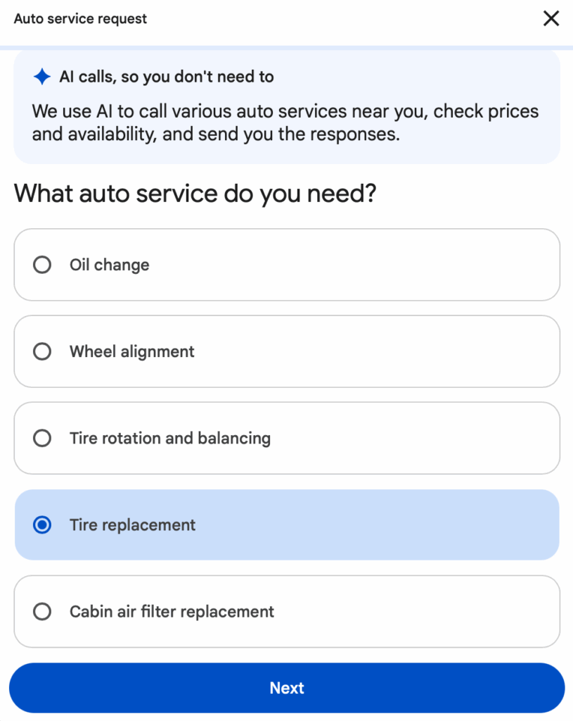 Screenshot of the AI Call form