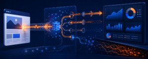 Data visualization and processing concept to convey single source tracking for SEO.